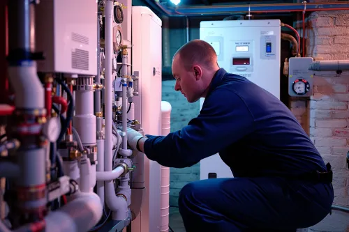 Vue d’un chantier de rénovation montrant les erreurs fréquentes lors de l’installation d’une pompe à chaleur géothermique domestique