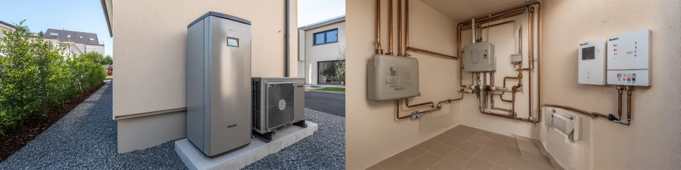 Pompe à chaleur air-eau installée en rénovation, montrant un réseau correctement dimensionné et un emplacement optimisé